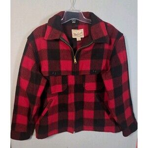 Vtg Woolrich Mackinaw Coat Men XL Buffalo Plaid Wool Full Zip Jacket Made In USA
